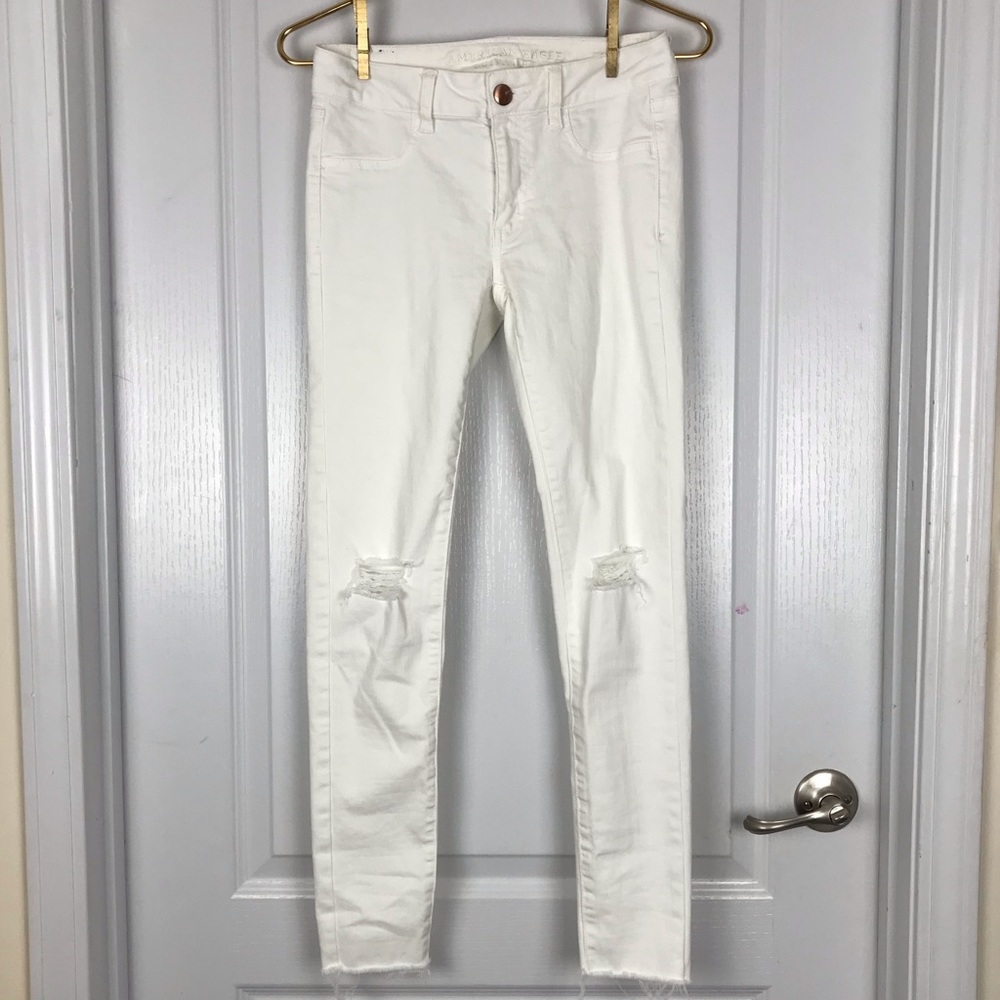 AE white distressed jeggings super stretch jeans 2